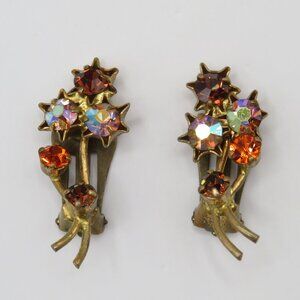 Austrian Vintage Aurora Borealis Clip On Earrings
